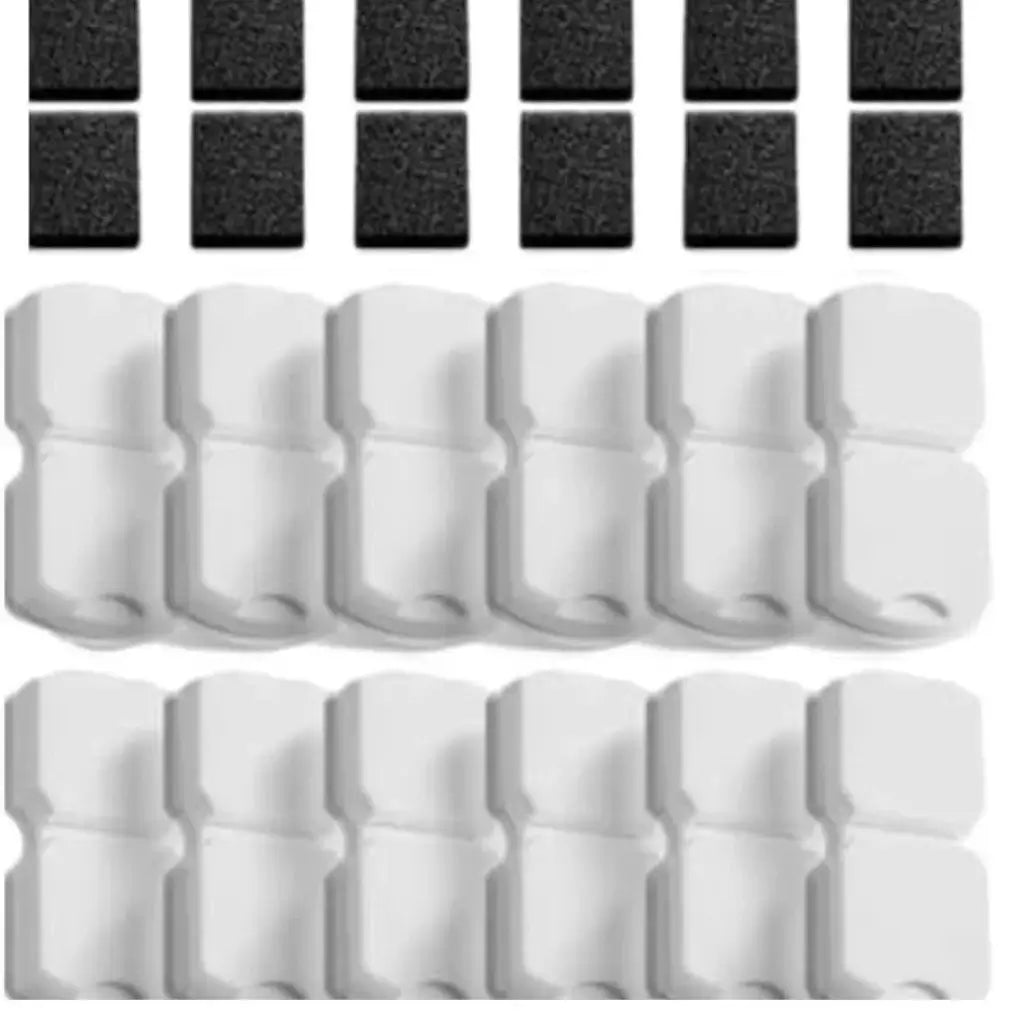 Set of 12 filters and 12 sponges of a stainless water fountain on a white background