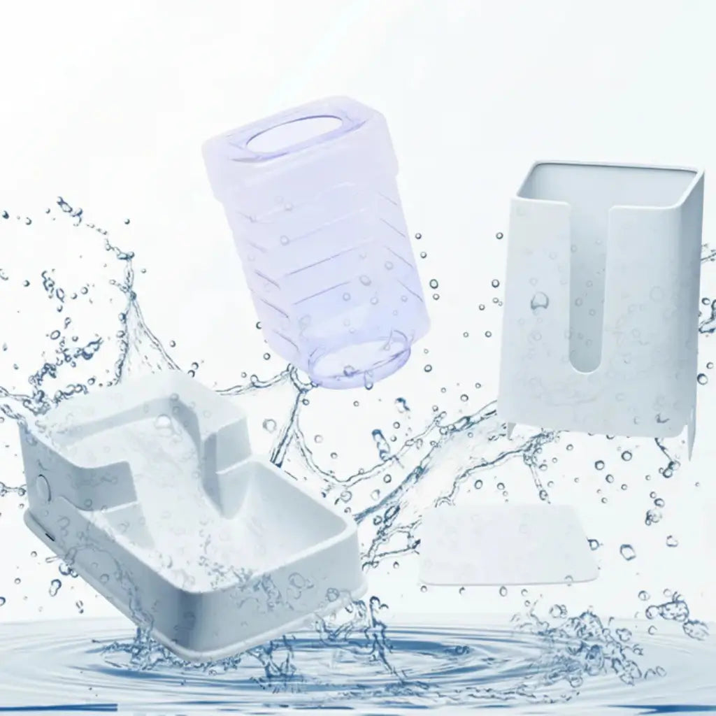 Set of pet feeder with water splashes on a white background