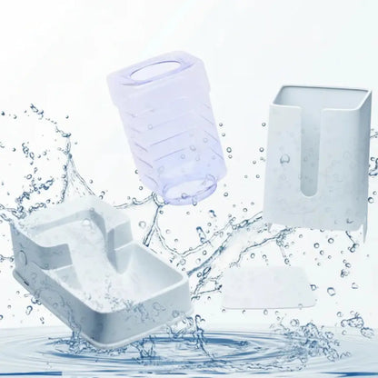 Set of pet feeder with water splashes on a white background