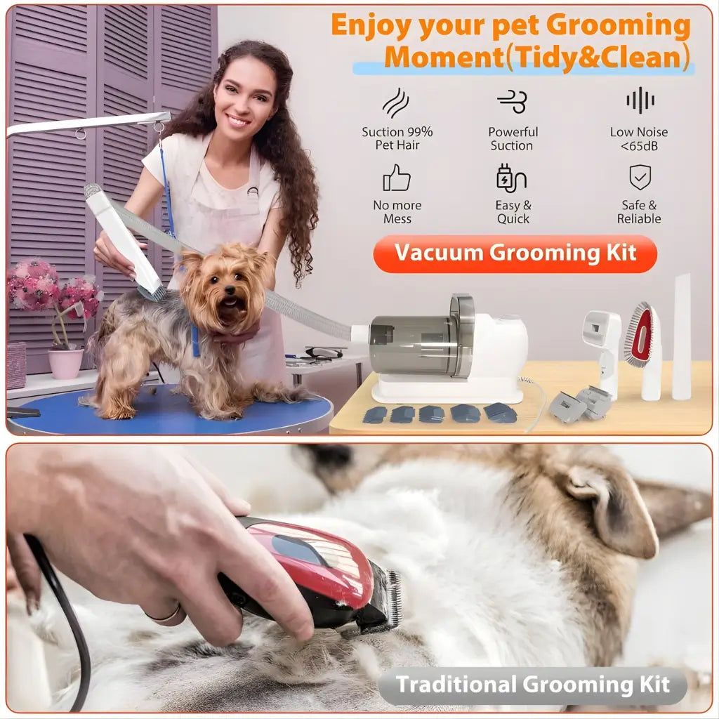 6-in-1 Pet Grooming Vacuum Kit – Mess-Free Home Grooming for Dogs & Cats
