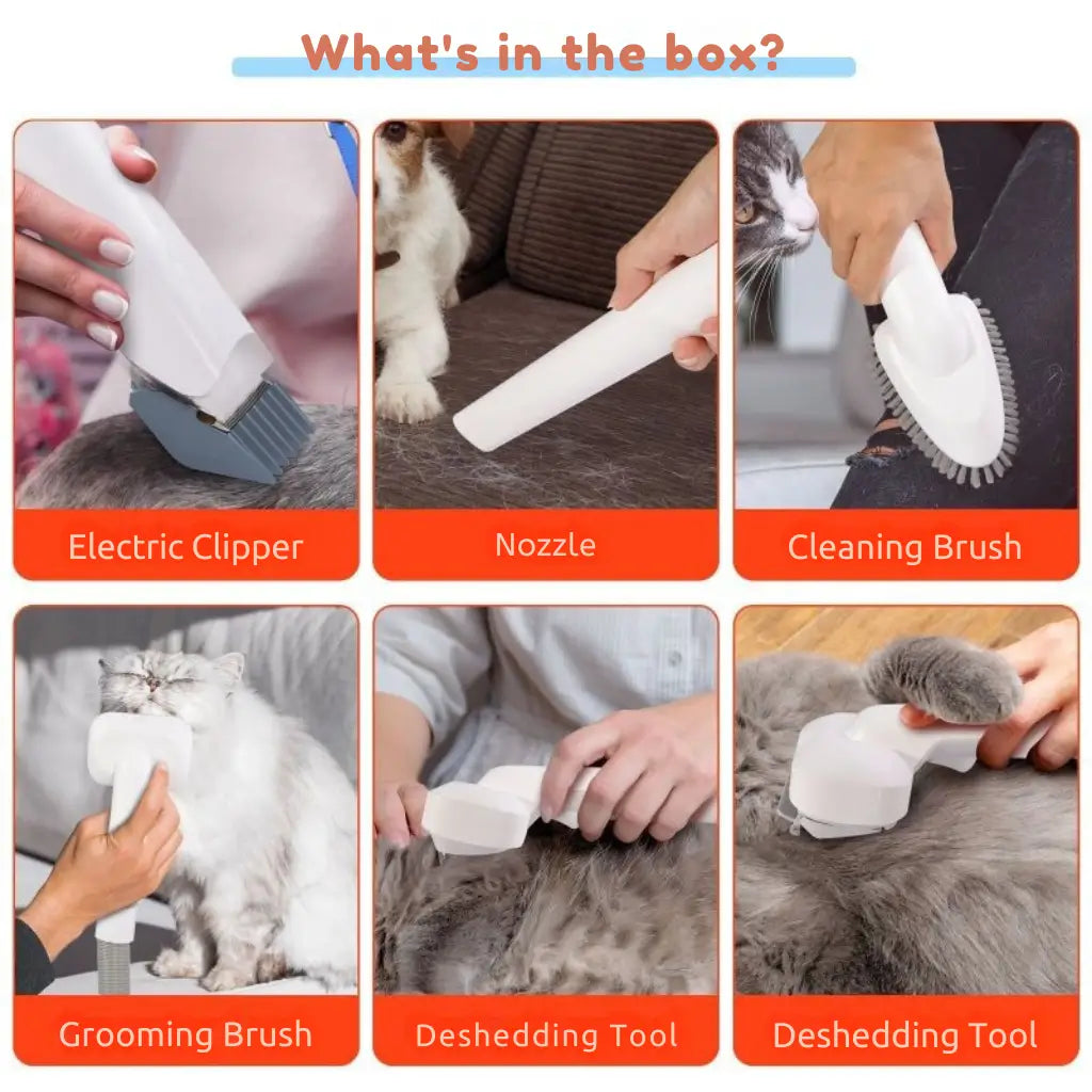 6-in-1 Pet Grooming Vacuum Kit – Mess-Free Home Grooming for Dogs & Cats