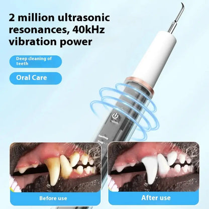 Ultrasonic tooth cleaning device with before and after effects on teeth.