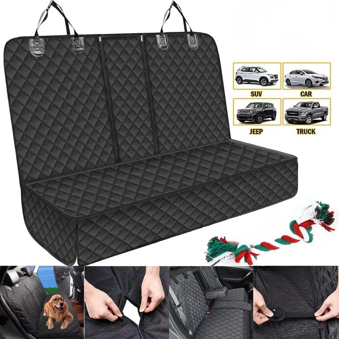 600D Car Rear Back Seat Cover - Waterproof Pet Dog Protector Mat with Non-Slip Cushio