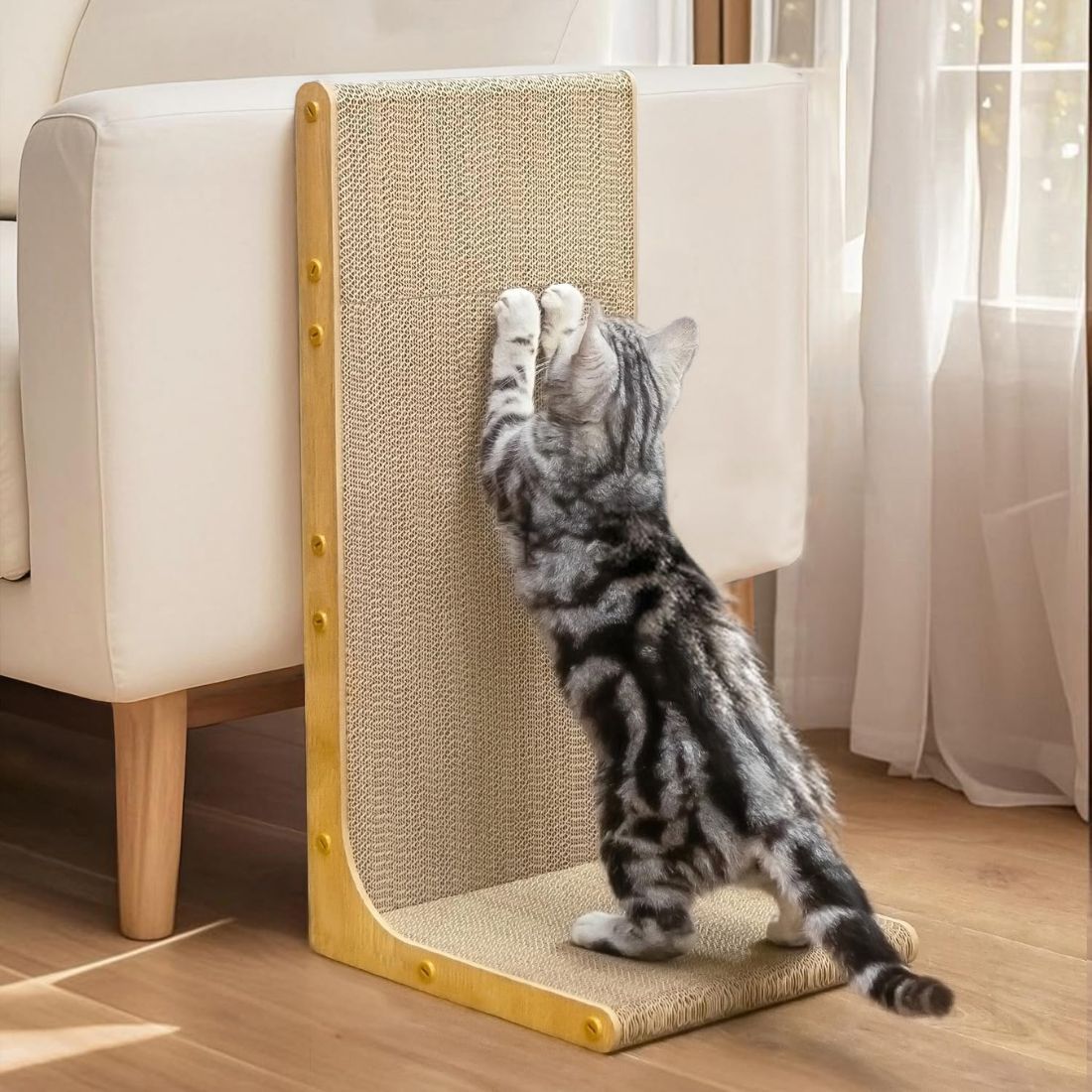 L-Shape Cardboard Cat Scratcher, 58cm - Wall Mounted Scratching Post for Indoor Cats