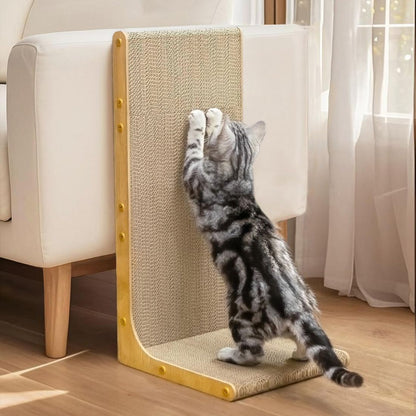 L-Shape Cardboard Cat Scratcher, 58cm - Wall Mounted Scratching Post for Indoor Cats