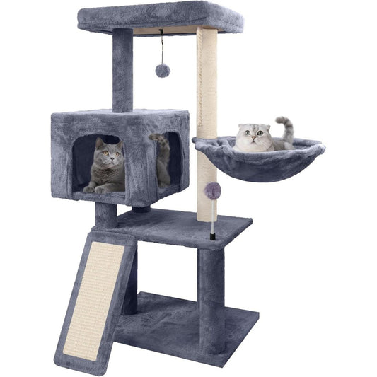 Multi-Level Cat Tree Climbing Tower, 88cm - Indoor Kitten Activity Centre with Condo & Hammock