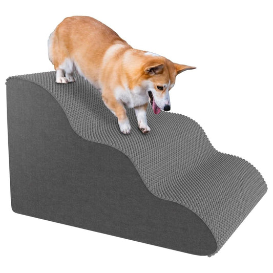 Pet Stairs for Small Dogs & Cats - Curved Design with High-Density Foam Steps