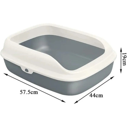 XL Gray pet litter box with dimensions indicated on a white background
