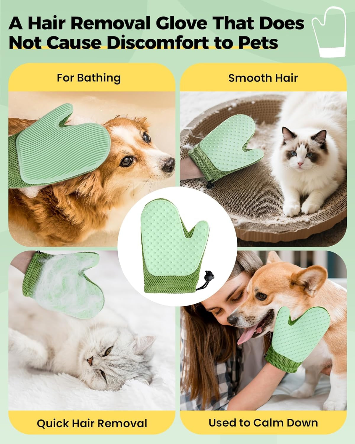 4 in 1 Carpet Rake Kit for Pet Hair Removal Tool - Pet Hair Remover For Couch Floor Mat Carpet, Contain Pet Hair Removal Glove, Magic Brush, Scraper and 60" Adjustable Rubber Broom for Quick Clean