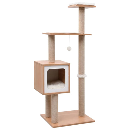 Pet Friendly 4ft Cat Tower with Wood House & Scratching Posts - LifyPet