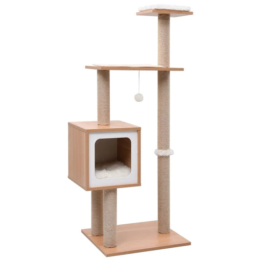 Pet Friendly 4ft Cat Tower with Wood House & Scratching Posts - LifyPet