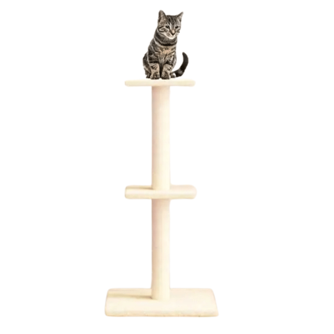 Stylish Neutral Cat Tower Scratcher with 2 Shelves