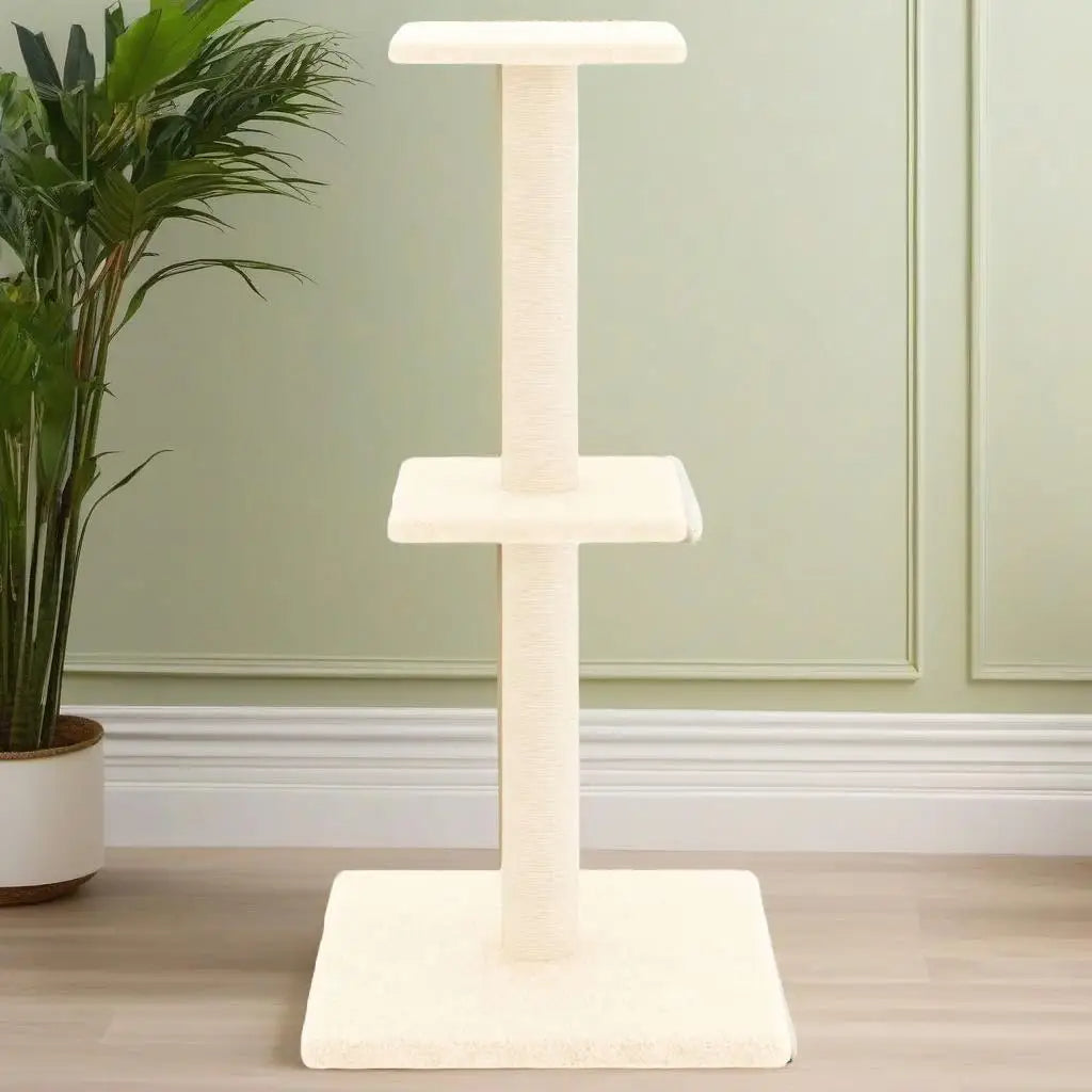 Stylish Neutral Cat Tower Scratcher with 2 Shelves
