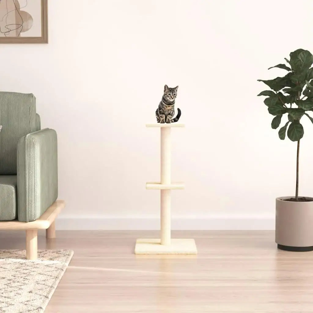 Stylish Neutral Cat Tower Scratcher with 2 Shelves