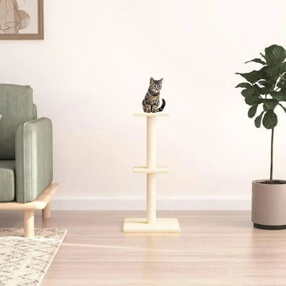 Stylish Neutral Cat Tower Scratcher with 2 Shelves