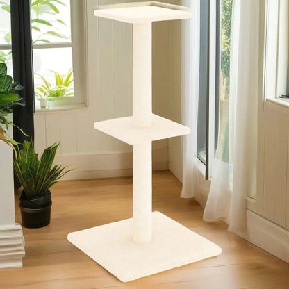 Stylish Neutral Cat Tower Scratcher with 2 Shelves