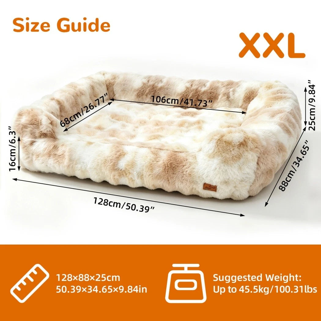 Ivory Cream fluffy dog sofa bed size 2XL dimensions and sleeping area