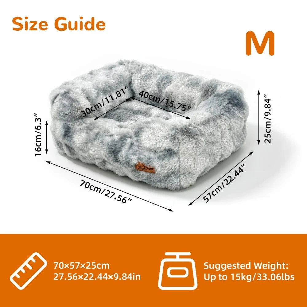 Silver Grey fluffy dog sofa bed size M dimensions and sleeping area