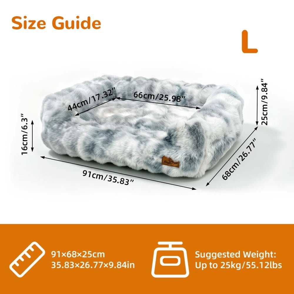 Silver Grey fluffy dog sofa bed size L dimensions and sleeping area