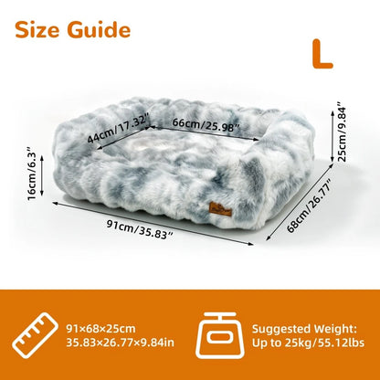 Silver Grey fluffy dog sofa bed size L dimensions and sleeping area