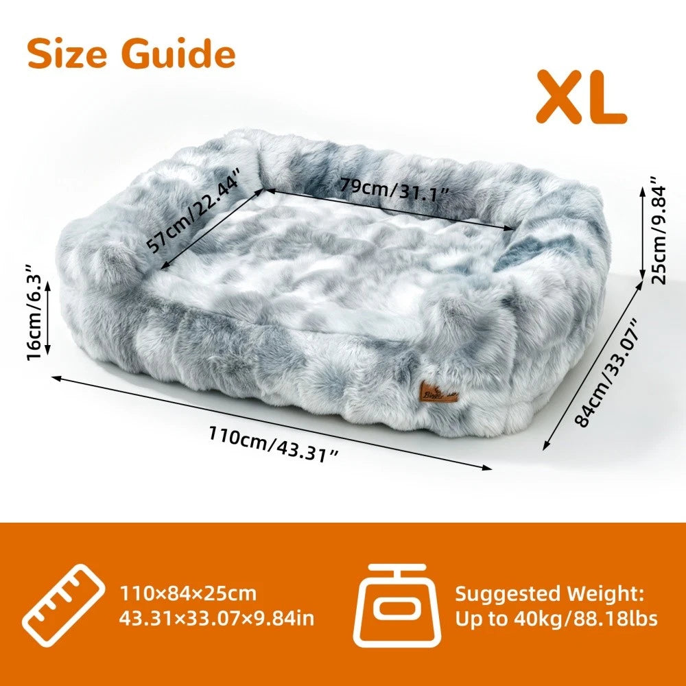 Silver Grey fluffy dog sofa bed size XL dimensions and sleeping area