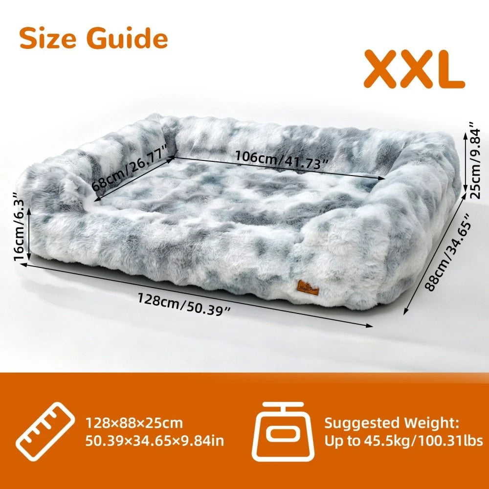Silver Grey fluffy dog sofa bed size 2XL dimensions and sleeping area