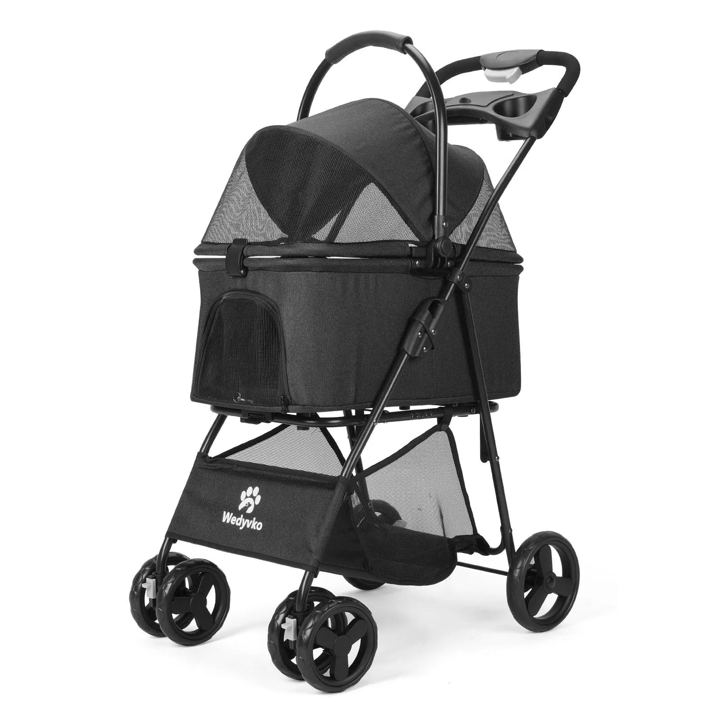 Folding Pet Stroller with Removable Carrier & Storage