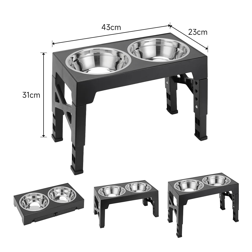 Elevated Dog Feeder with Adjustable Height & Metal Bowls