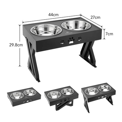 Durable Raised Dog Feeder with 3 Heights & 2 Steel Bowls