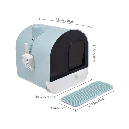 Stylish Cat Litter Box with Removable Tray & Scoop