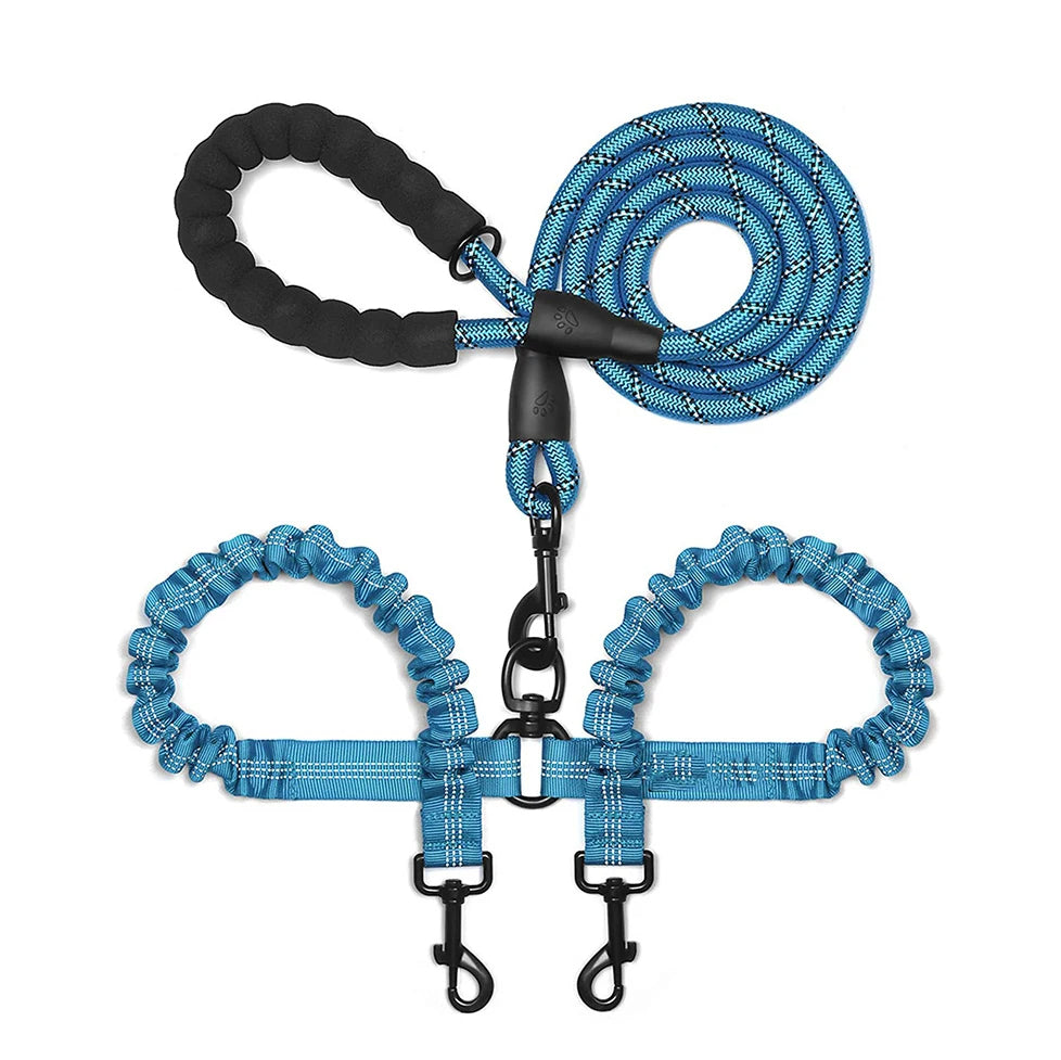 Durable Dual Dog Leash with Comfort Grip & Reflective Strap