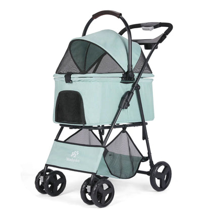 Folding Pet Stroller with Removable Carrier & Storage