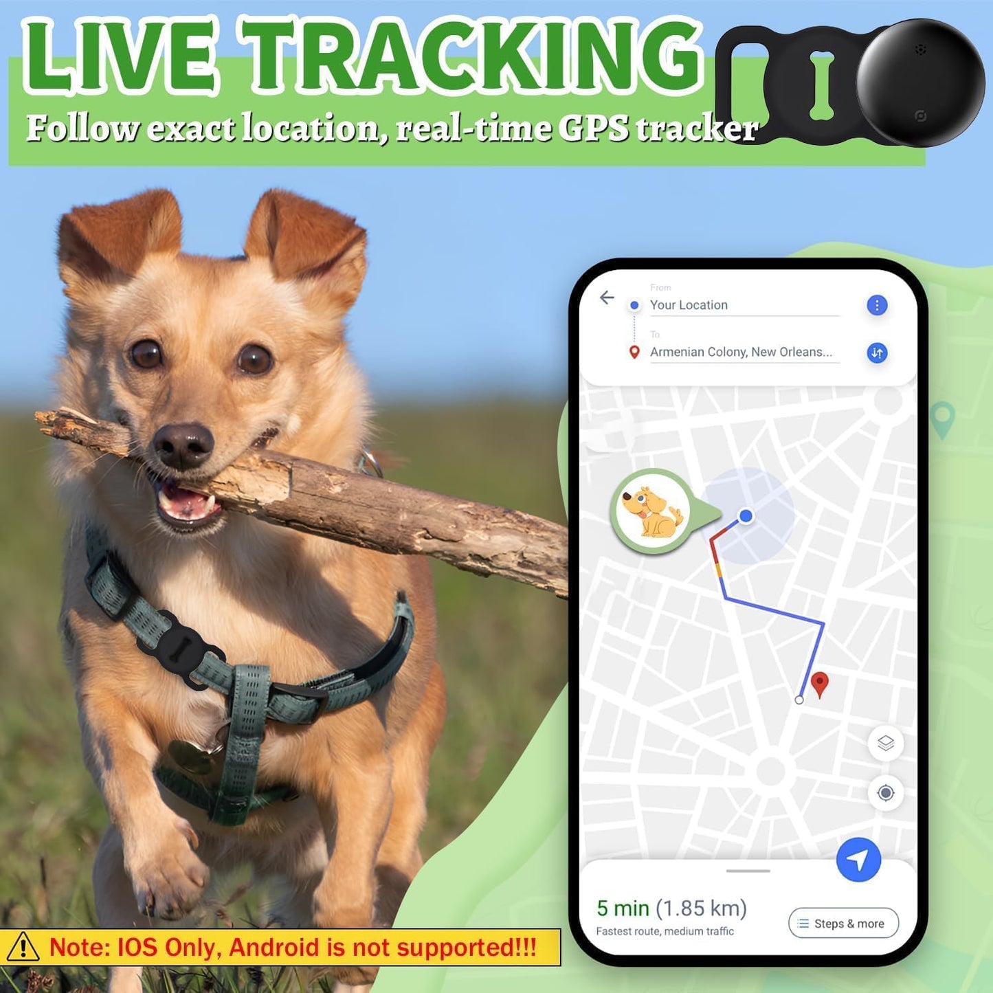 Cat Tracker, Cat Tracker Collar, Real Time GPS Pet Tracker for Cats and Dogs, Dog Tracker with No Monthly Fees- Works Compatible with Apple Find My (Only iOS), Anti-Lost Cat Gps Tracker for Cat Dog