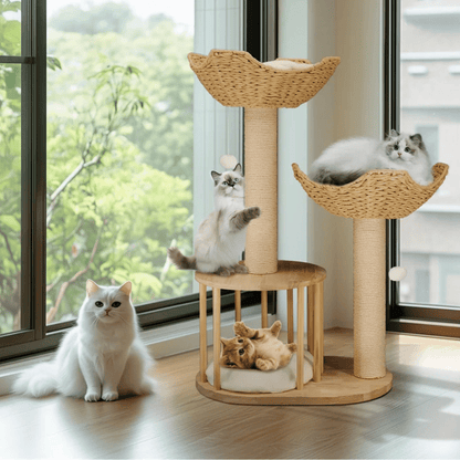 Cozy Cat Climber with Bed, Baskets & Scratch Pad