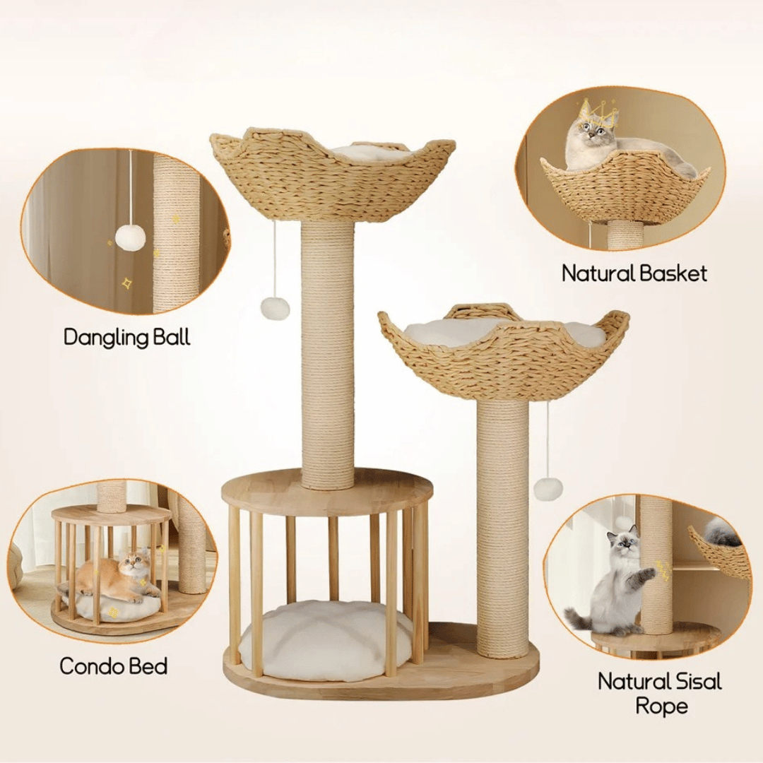 Cozy Cat Climber with Bed, Baskets & Scratch Pad