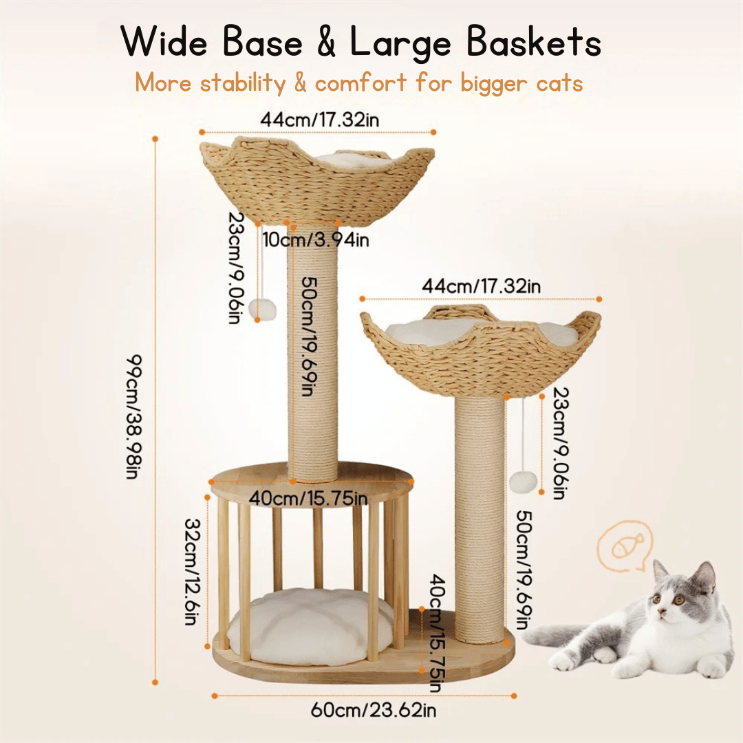 Cozy Cat Climber with Bed, Baskets & Scratch Pad
