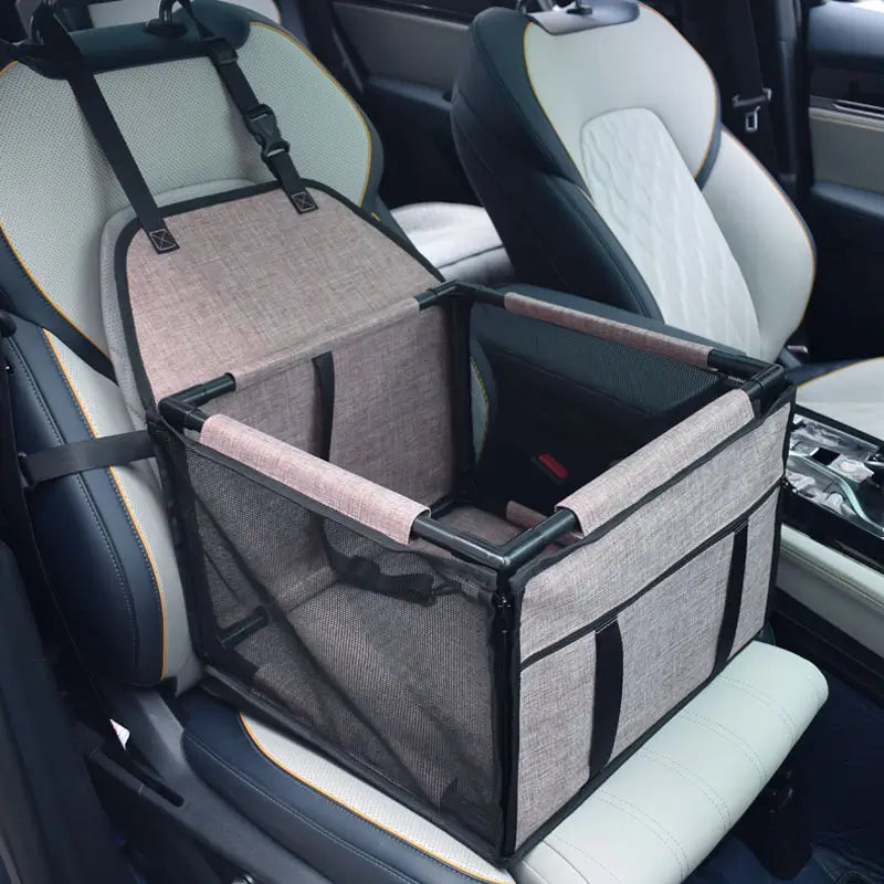 coffee SeatGuard foldable dog car booster seat installed on a car front seat