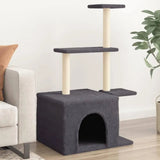 Tall Grey Cat Tower with Cozy Hideaway & Scratch Poles
