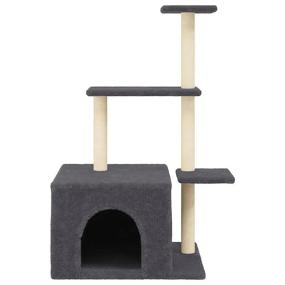 Tall Grey Cat Tower with Cozy Hideaway & Scratch Poles