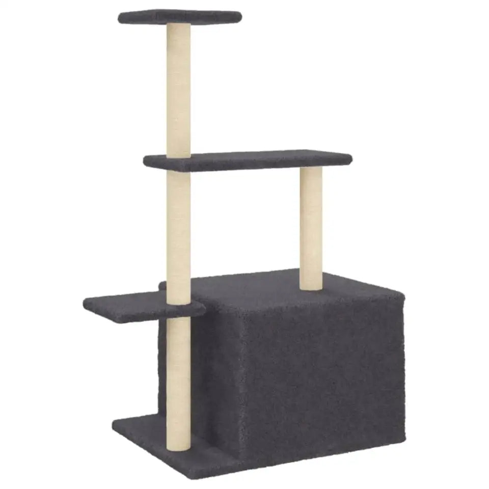 Tall Grey Cat Tower with Cozy Hideaway & Scratch Poles