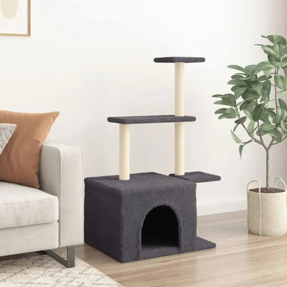 Tall Grey Cat Tower with Cozy Hideaway & Scratch Poles
