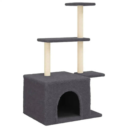 Tall Grey Cat Tower with Cozy Hideaway & Scratch Poles
