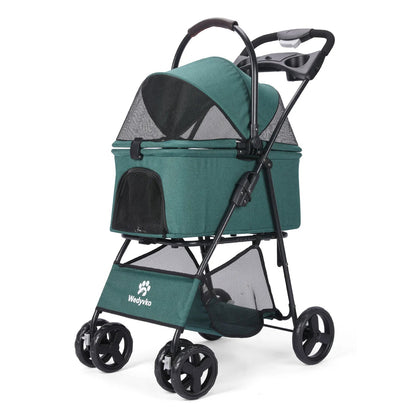 Folding Pet Stroller with Removable Carrier & Storage