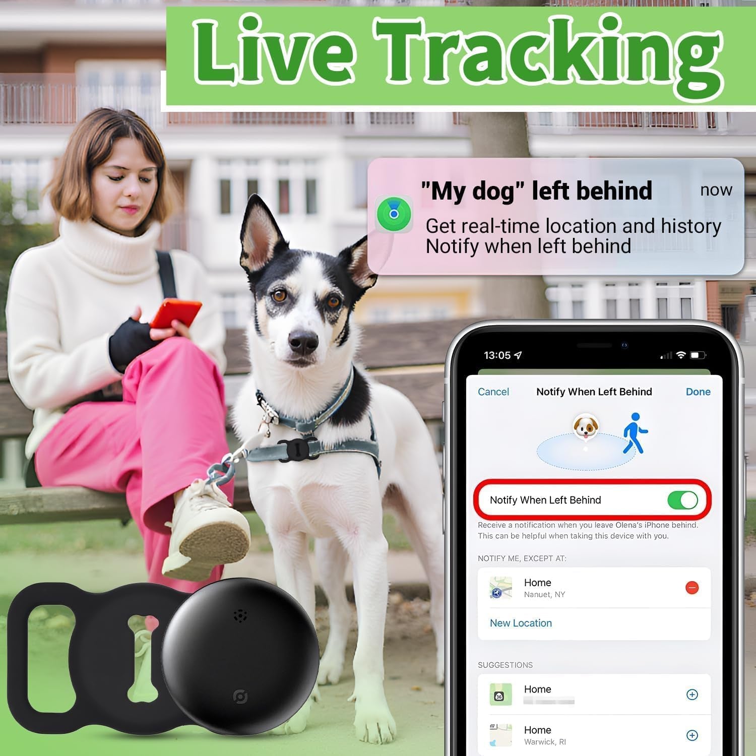 Cat Tracker, Cat Tracker Collar, Real Time GPS Pet Tracker for Cats and Dogs, Dog Tracker with No Monthly Fees- Works Compatible with Apple Find My (Only iOS), Anti-Lost Cat Gps Tracker for Cat Dog