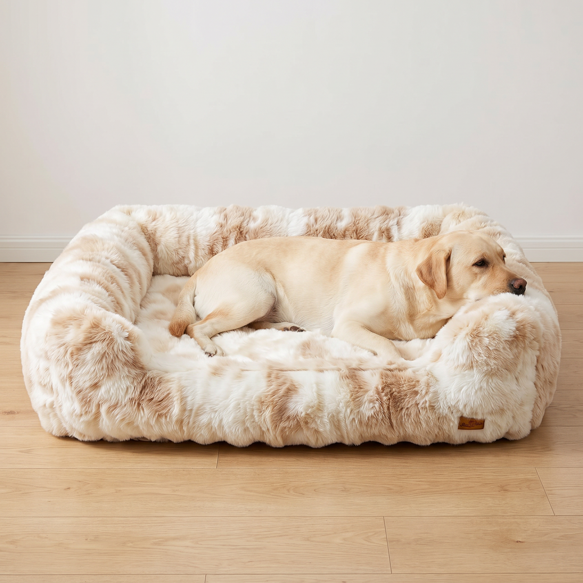 Labrador in the size XL Ivory Cream fluffy dog sofa bed, large dog bed with bolsters