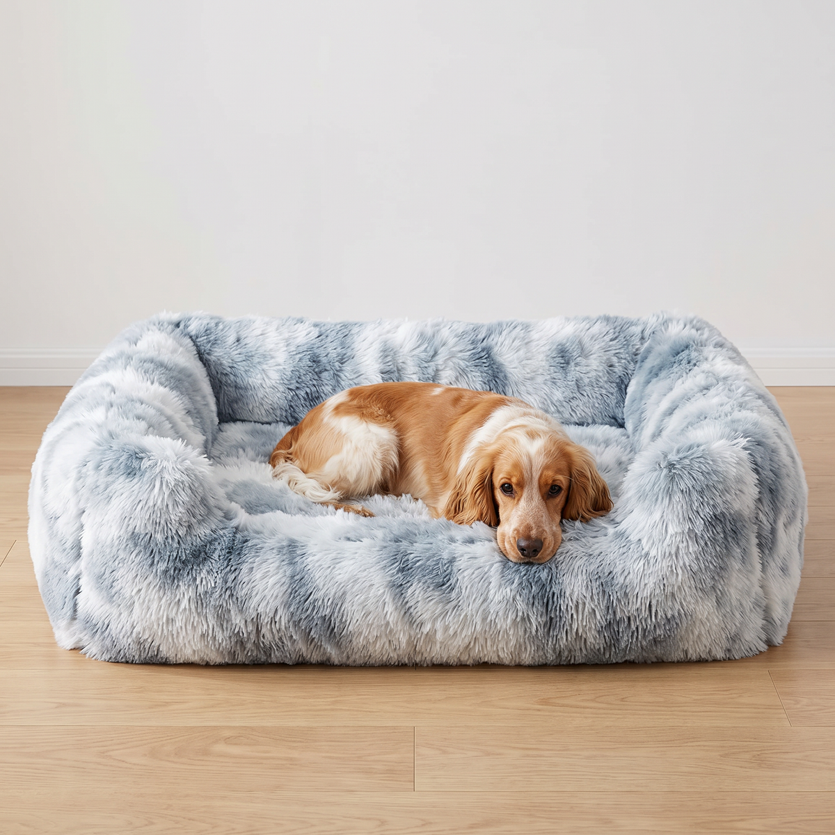 Cocker spaniel in the size L Silver Grey fluffy dog sofa bed, medium dog bed with bolsters
