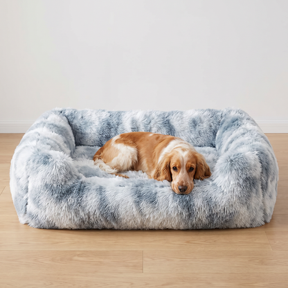 Cocker spaniel in the size L Silver Grey fluffy dog sofa bed, medium dog bed with bolsters