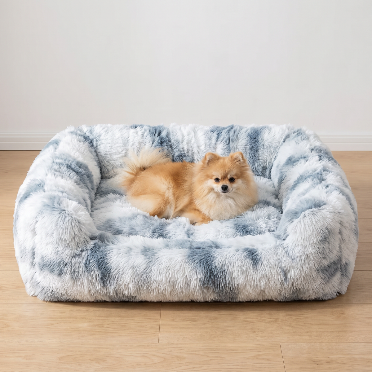 Pomeranian in the size M Silver Grey fluffy dog sofa bed, small dog bed with bolsters