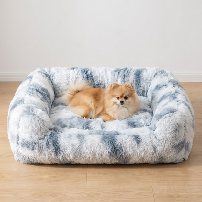 Pomeranian in the size M Silver Grey fluffy dog sofa bed, small dog bed with bolsters