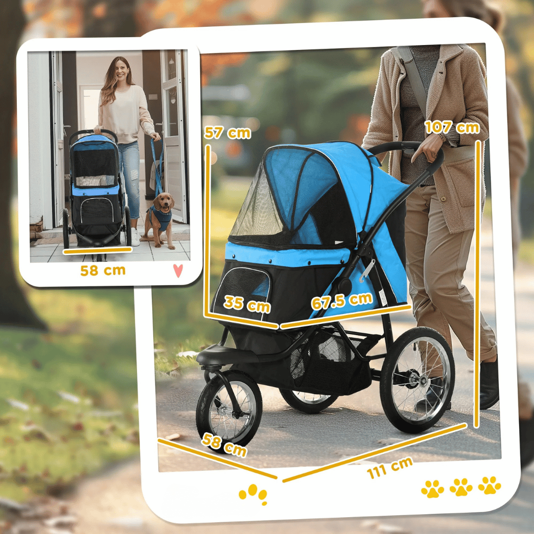 Pet Stroller with Big Wheels and Easy Fold Basket